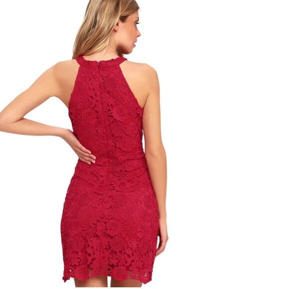 New! Lulu’s Love Poem Red Floral Lace Mini-Dress Sz S - Picture 3 of 6
